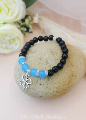 Handmade “My Lucky Charm” Beaded Bracelet Four Leaf Clover Tibetan Silver Charm — 第 1/4 张图片