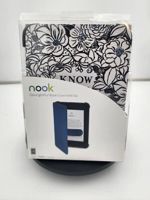 Nook Glowlight Plus Book Flip Cover with Tab Blue Botanicals Quote Magnetic Flap - Image 1 of 4