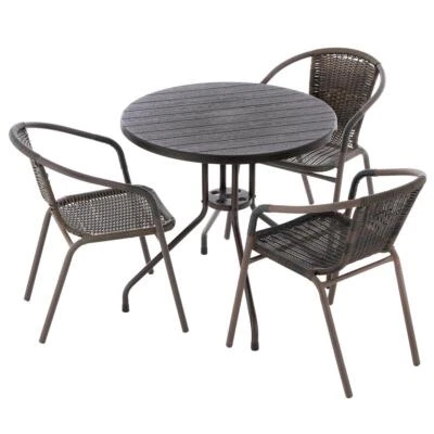 4er Set Bistroset Balkonset braun Sitzgarnitur Tisch Ø 80 cm + 3 x Bistrostuhl - Bild 1 von 4
