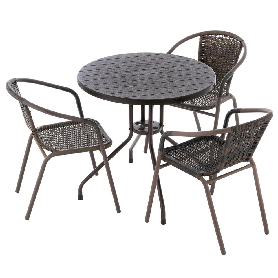 4er Set Bistroset Balkonset braun Sitzgarnitur Tisch Ø 80 cm + 3 x Bistrostuhl - Bild 1 von 4