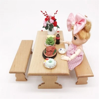 1:12 Doll house Picnic Trestle Dining Table with 2 Benches Kitchen Garden Decor - Image 1 of 4
