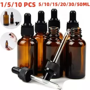 Amber Glass Dropper Bottles with Pipette Essential Oil Refillable Drop Container - Picture 1 of 13