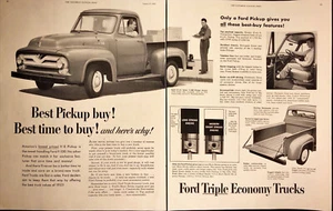 Ford Triple Economy 1955 camioneta pickup anuncio impreso en 2 páginas camioneta de carga para hombre - Imagen 1 de 6