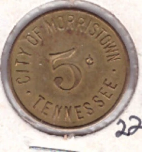 5 cent good for 5c Parking Meter token Morristown Tennessee TN Hamblen County m - Picture 1 of 2
