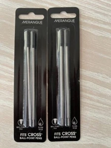 NEW CROSS BY MERANGUE BALL-POINT PEN BOLD Point Refill BLACK INK 4 Pack SEALED - Picture 1 of 1