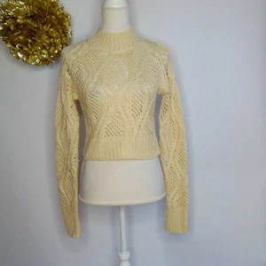 Forever 21 maglione donna pullover beige finto collo bordo a costine maglia cavo S - Foto 1 di 5
