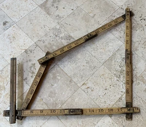 Vintage Lufkin X46 Folding Wood Rule Brass Slide Red End Ext Ruler - Picture 1 of 6