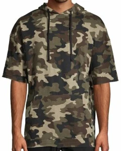 New Mens Medium Short Sleeve Hoodie Camo Hooded Sweatshirt Fleece Cotton Shirt - Picture 1 of 4