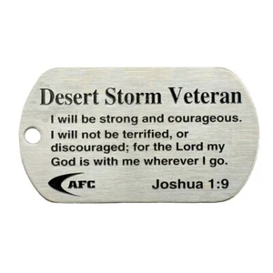 Desert Storm Veteran Dog Tag Necklace-Joshua 1:9 Shields of Strength - Picture 1 of 3