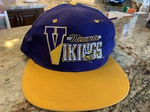 Vintage 90s Minnesota Vikings AJD Blockhead SnapBack Hat Cap 2 Tone NWOT - Picture 1 of 5
