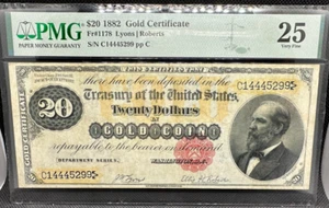1882 $20 Gold Certificate FR-1178 PMG VF 25 - Very Fine - Picture 1 of 2