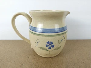1994 Jean Higgins Stoneware Pottery Milk Pitcher Blue Flowers  - Picture 1 of 3