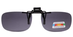 Polarized Gray Lens Rectangle Rx Eyeglasses Clip On Flip Up Driving Sun Glasses - Picture 1 of 1
