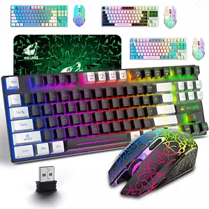 Wireless Gaming Keyboard and Mouse Combo with 87Key Rainbow Backlit Rechargeable - Picture 1 of 17