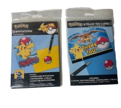 Pokemon Party Invitations Postcards Envelopes Save The Date Seals Thank You Note - Image 1 of 4