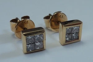 18K Gelbgold Princess Cut Diamant Ohrringe 1ct. tw. - Bild 1 von 6