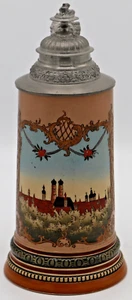 Piedra de cerveza alemana Munich por Hauber & Reuther 1/2 litro antigua # 423 - Imagen 1 de 4