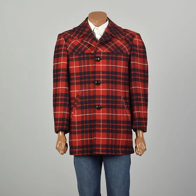 46L Large 1950s Red Plaid Coat Lumberjack Pendleton Wool Lined Winter Jacket - Image 1 of 4