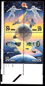 UNITED STATES SCOTT 2634a SPACE ACCOMPLISHMENTS PLATE BLOCK OF 4 DIFFERENT MNH - Picture 1 of 1