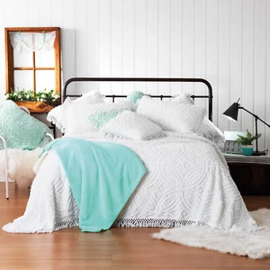 Bianca Kalia Soft Cotton Chenille Bedspread Set White - Picture 1 of 9