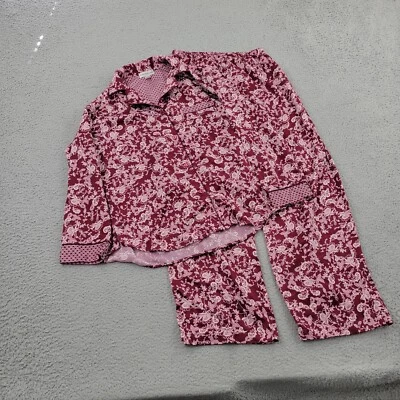 Miss Elaine Pajama Set Womens Small Red Floral 2 Piece Performance Top Shorts - Image 1 of 4