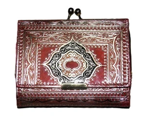 VINTAGE ITALIAN KISS LOCK COIN PURSE LEATHER TRIFOLD WALLET - Picture 1 of 13