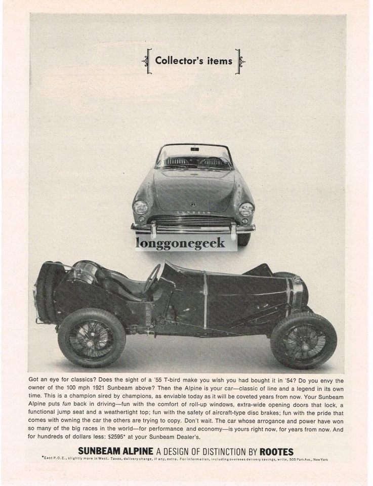 Sunbeam Alpine 1921 1963 Sunbeam anuncio impreso vintage Foto 1 de 1