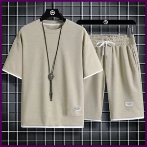 2025 Neu Sommer Herren Waffel Sets Freizeit T-Shirt und Shorts Set Männer Sportanzug - Bild 1 von 37