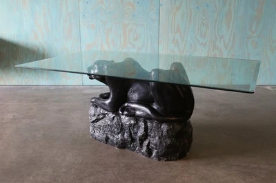 1970s Vintage Panther Glass Dining Table / Desk plaster Hollywood Regency - Image 1 of 4