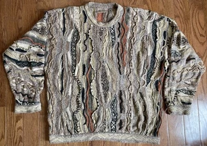 COOGI CLASSIC Sweater Mens XL Vintage Brown Earth Tones 3D Knit Cosby Australia - Picture 1 of 6