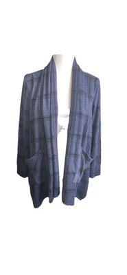 Cárdigan abierto cuello chal a cuadros medianoche CuddlDuds talla 3X Foto 1 de 4