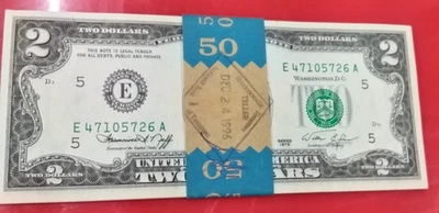 25 Bank Wrapped Sequential Consecutive 1976 $2 Bills Hendersonville TN - Image 1 of 3