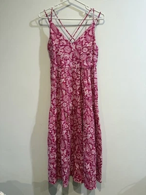 Witchery 100% Linen Midi Dress 6AU 2US Floral Spaghetti Straps Pink & White   - image 1 of 4