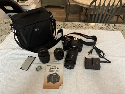 Canon EOS Rebel T3i 18MP Digital SLR Camera Black, Lens EF-S 55-250mm (3 Lenses) - Image 1 of 4