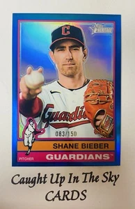 2025 Topps Heritage Shane Bieber Blue Refractor #083/150 Guardians - Picture 1 of 2