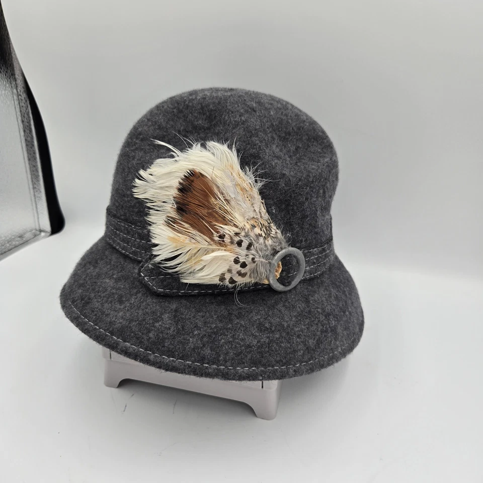 Sombrero Cloche de Lana Gris Carbón Para Mujer Acento de Pluma Vintage Moda Talla Única Foto 1 de 4