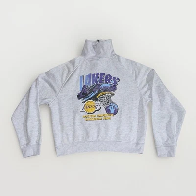 Moletom retrô Los Angeles LA Lakers quarto com zíper NBA feminino cinza médio - Imagem 1 de 4