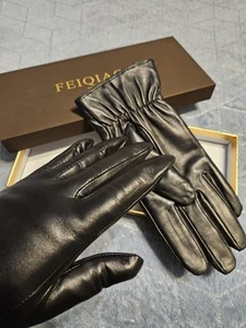 Feiqiaoush Neu Lederhandschuhe Damen M schwarz 100% Lammfell mit Kaschmirfutter - Bild 1 von 12