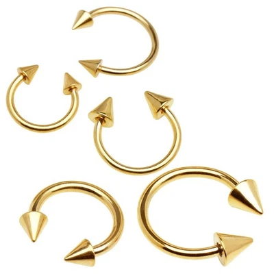 Gold Plated 316L Surgical Steel Circular Barbell with Two Spikes - Image 1 of 2