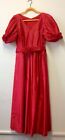 1980s Bright Red Ballgown With Massive Pleated Puffed Sleeves UK 12
