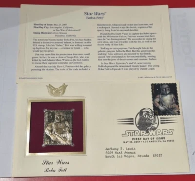 Star Wars USA Gold Plated Stamp with envelope BOBA FETT first day of issue - Image 1 of 4
