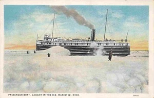 Steamer Passenger Ship Ice Bound Manistee Michigan 1936 postcard - Picture 1 of 2
