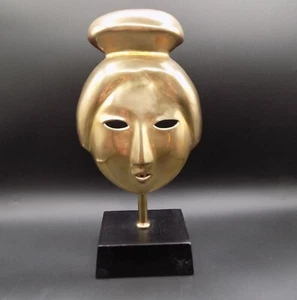 Art Brass Geisha Mask Sculpture Stand 12.5" Shelf Table Decor - Picture 1 of 15