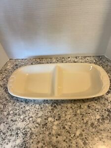 LONGABERGER Pottery Woven Traditions Ivory 15.5 x 7 Divided Dish Serving Platter