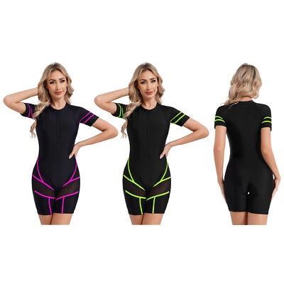 Damen Surfanzug Kurzarm Schwimmanzug Hautschutz Nassanzug Boyleg Badeanzug - Bild 1 von 4