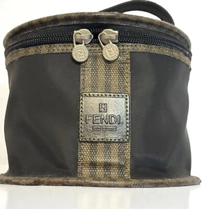 Fendi Complemento Kosmetiktasche Etui schwarz Nylon Pequin gestreift mit Kamm & Spiegel - Bild 1 von 12