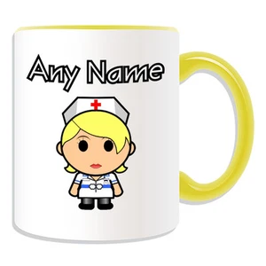 Personalised Gift Nurse in White Dress Blonde Hair Mug Money Box Cup Hospital - Picture 1 of 20