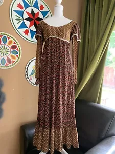 Vintage 70s Prairie Hippie Maxi Dress Jospeh Magnin Dutchess Boho Size Small - Picture 1 of 7