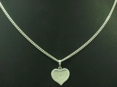 925 Argento Sterling Collana & Con Ciondolo a Cuore / Amore / 50,2cm/6,6g - Immagine 1 di 3
