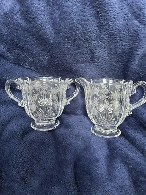 Vintage Fostoria Meadow Rose Etched Pattern Baroque Glass Cream And Sugar Set - Image 1 of 4